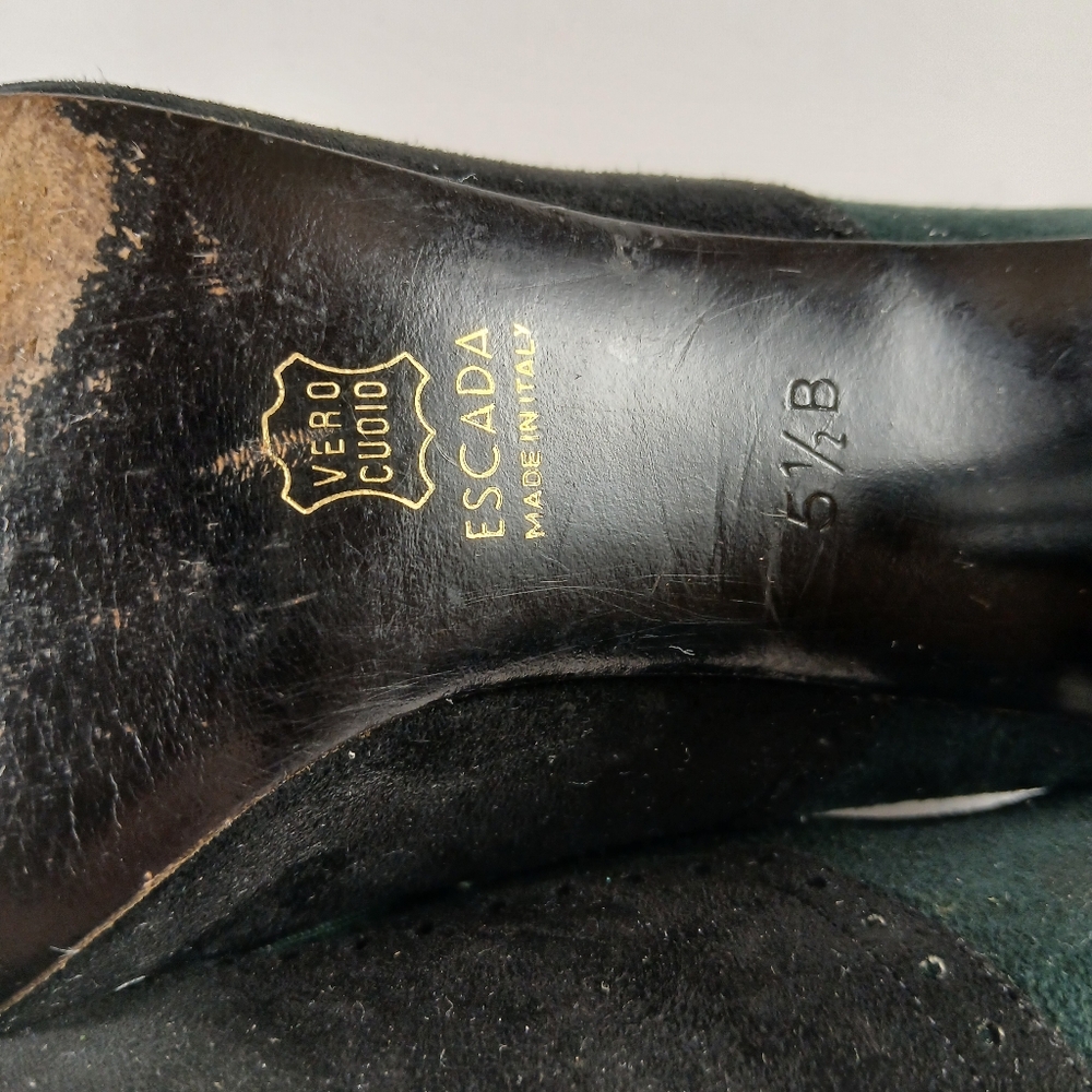 Vintage‎ ESCADA Green And Black Suede Lace-Up Bootie Heels Pumps Size 5.5 M - Picture 6 of 7
